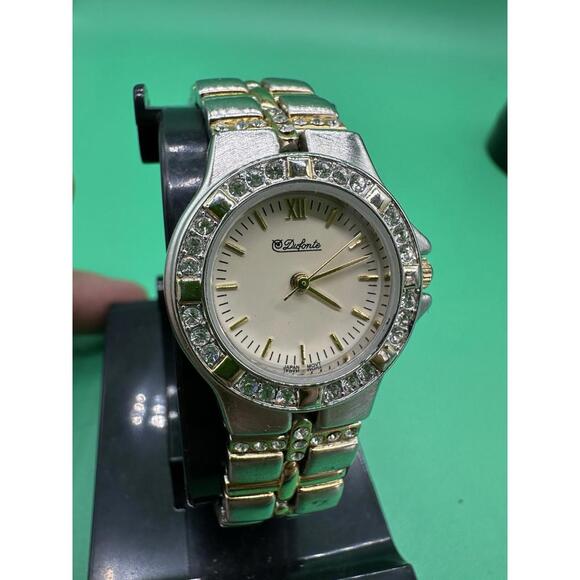 Vintage Dufonte Lucien Piccard Watch Women Gold/Silver Tone W/Rhinestone Bezel main image 14